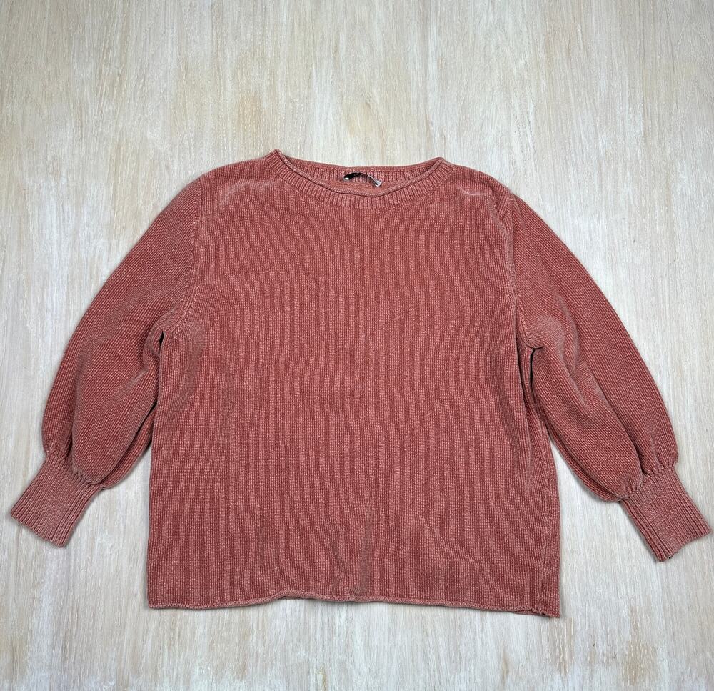 Zara Salmon Knit Balloon Sleeve Crew Neck Pullover Soft Casual Sweater Small